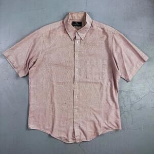 Steeple Chase Button Up Shirt Mens Large Short Sleeve Stripe Made In USA Red